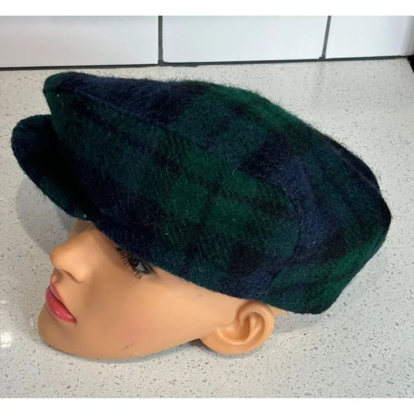 Vintage Country Gentleman Plaid Newboy Cabbie Classic Flat Hat Cap Blue Green - Picture 2 of 6